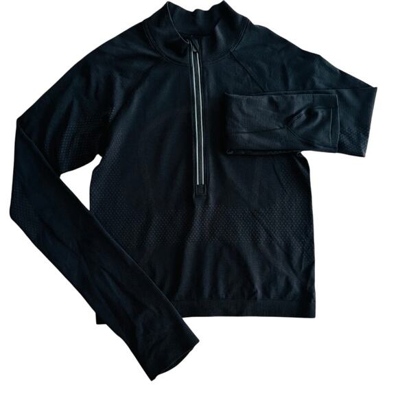 Lululemon Swiftly Tech 1/2 Zip 2.0 *Cool Size 4 Black Graphite Grey Crop Top - Picture 2 of 6